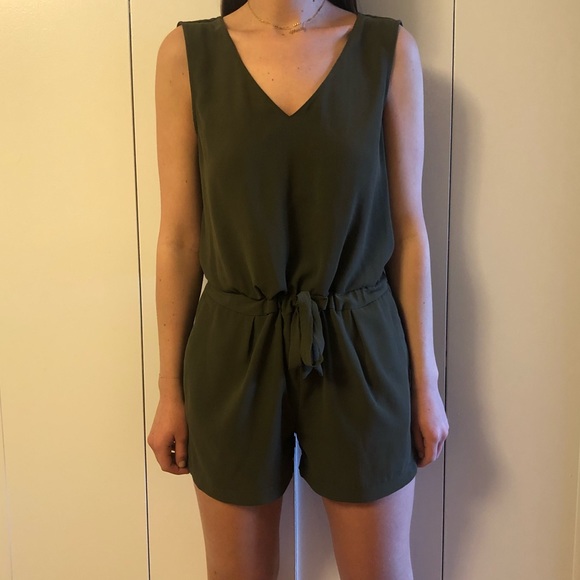 Zara Pants - Zara Tie Waist Romper in Olive Green